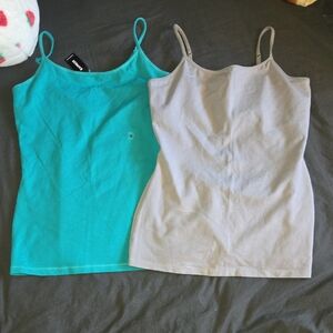 Express Women's Teal and Light Gray Double Camisole Set 💚🩵🩷